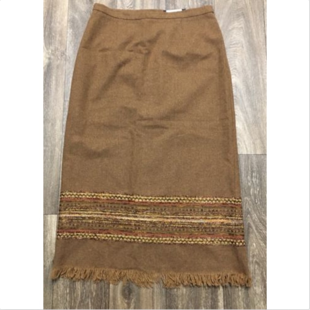 SAG HARBOR Wool Blend Full Length Skirt Fringe 14